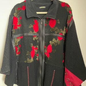 Elegant Black and Red Floral Cape